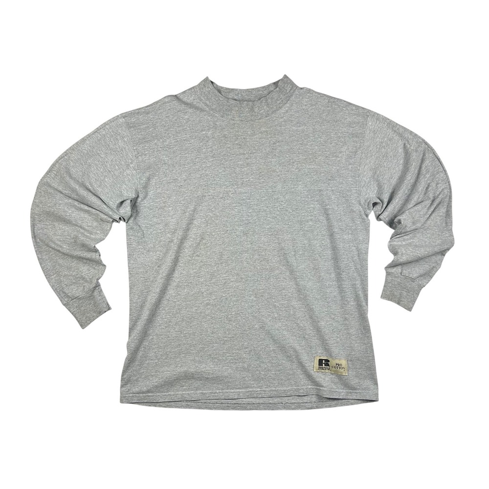 Vintage Russell Athletic Pro Cotton Long Sleeve Mock Neck Shirt Gray Mens M